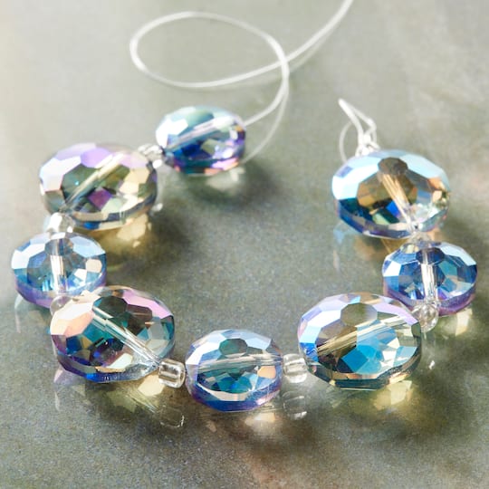 12 Pack: Iridescent Blue Large Glass Lentil Beads, 18mm by Bead Landing™
